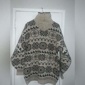 VTG SPELANA Wool Fisherman Oversized Geometric Sweater- Made in Ireland - Small